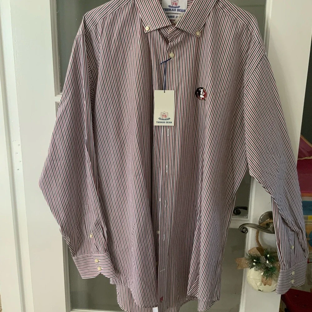 Men's Striped Button-Down Shirt - Red and White - Picture 1 of 1